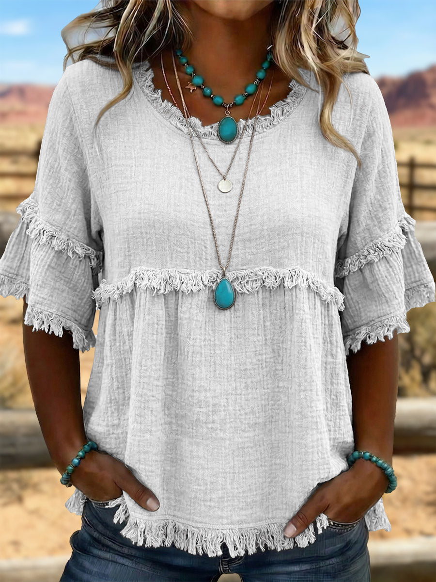 Vintage Art Patchwork Cotton And Linen Shirt